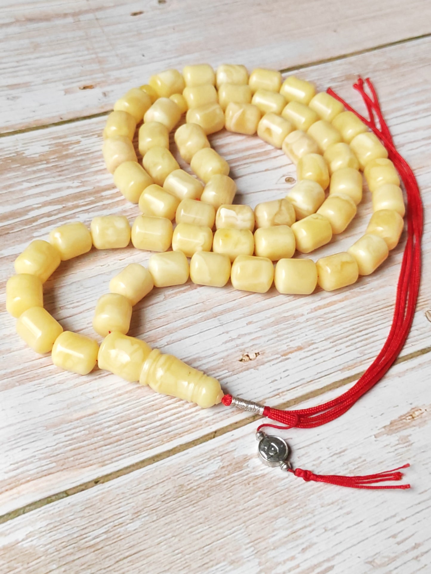 Royal White Baltic Amber Rosary | 59 Barrel Beads, 87g Collectible Piece