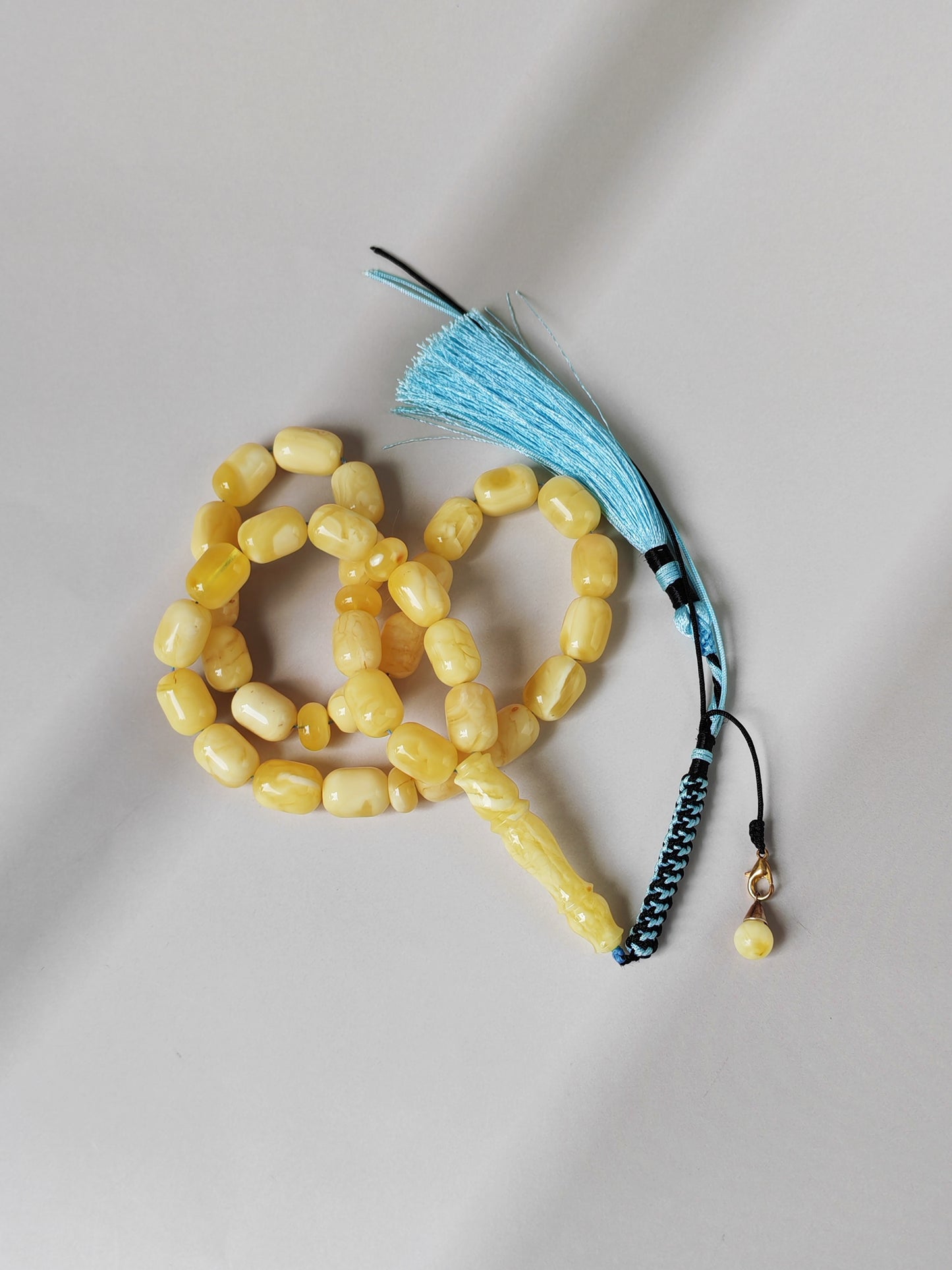 Bright Milk With Honey Inclusions Amber Rosary – 33 Barrel Beads | Unique Long Imam