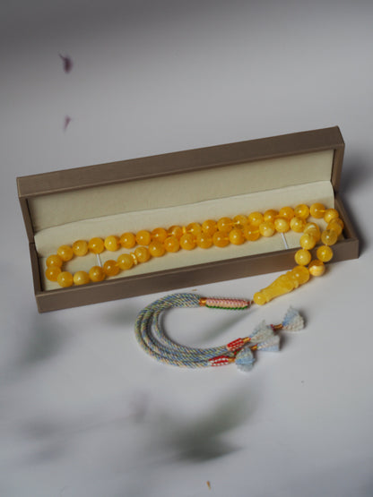 Natural Butterscotch and Royal White Amber Rosary / Misbaha with Certificate