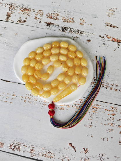 Natural Amber Misbah | Pigeon Egg Shape | 45 Beads | Half Half Imam
