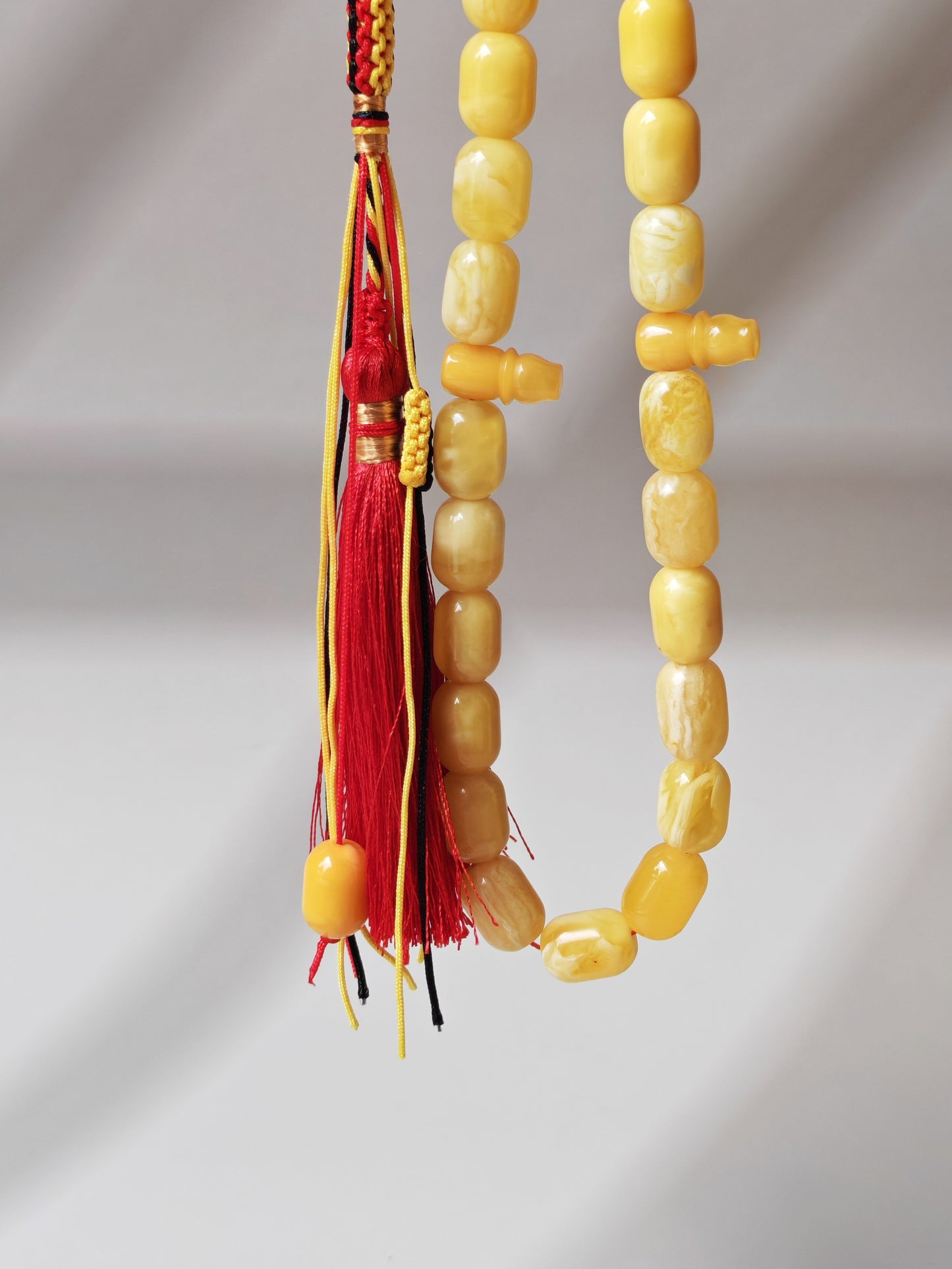 Mature Butterscotch Amber Rosary – 49 Barrel Beads | Deep Honey Accents