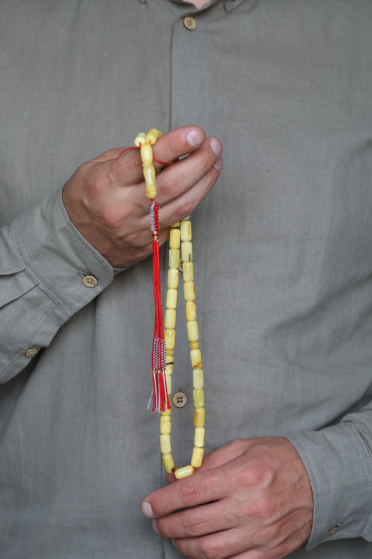 Natural Milk Barrel Shape Amber Rosary – 37 Beads + 8 Spares