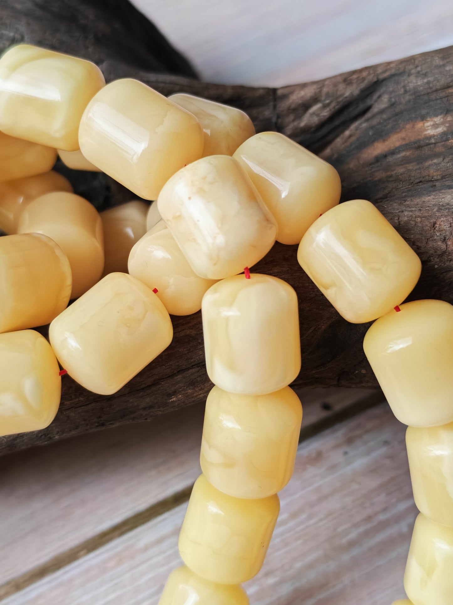 Royal White Baltic Amber Rosary | 59 Barrel Beads, 87g Collectible Piece