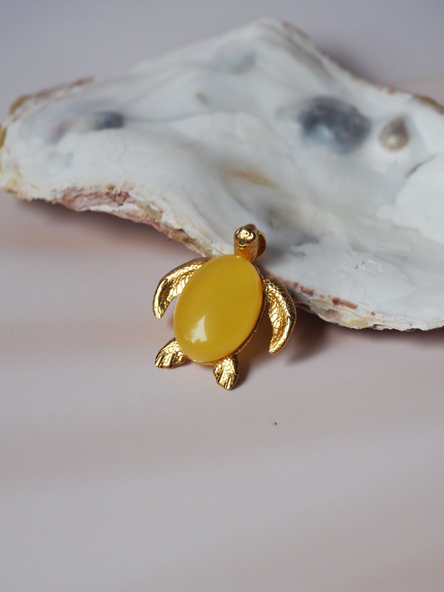 Gold Plated Butterscotch Amber Turtle Pendant