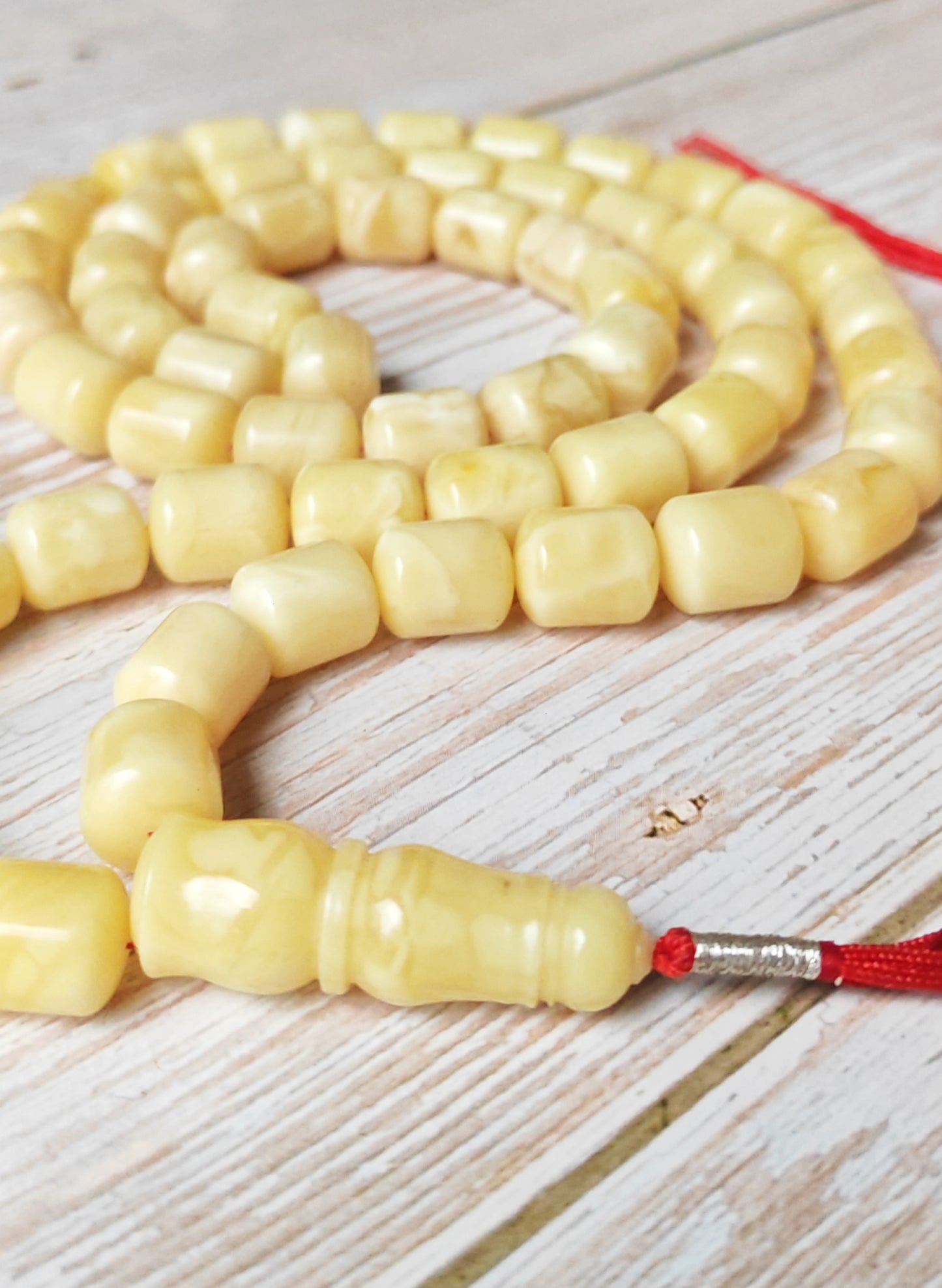 Royal White Baltic Amber Rosary | 59 Barrel Beads, 87g Collectible Piece