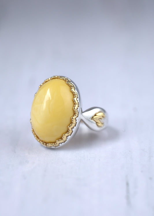 Solid Matt Butterscotch Oval Amber Ring in Silver 925