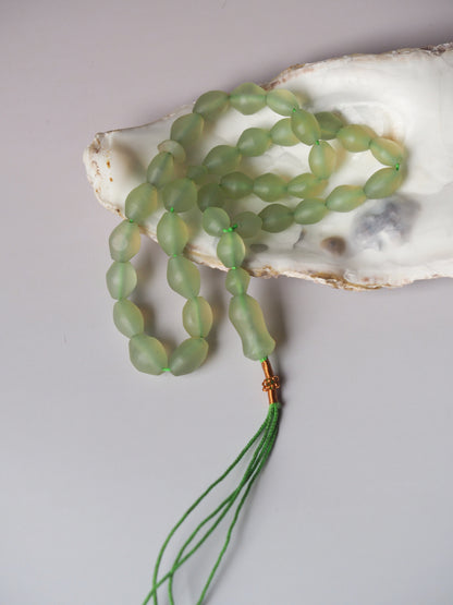 Natural Mint Green Shah Maqsood Tasbih 33 Beads Olive Shape