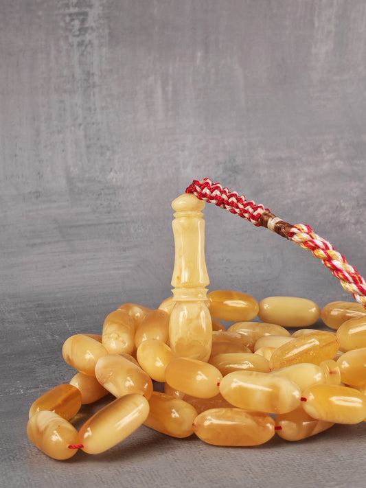 Milk & Honey Baltic Amber Rosary | 47 Capsule Beads | White Inclusions | 40.2g