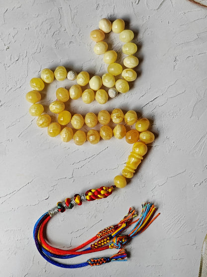 Natural Gradient Butterscotch, Royal White and Tiger Amber Istanbul Shape Misbah 40 Beads