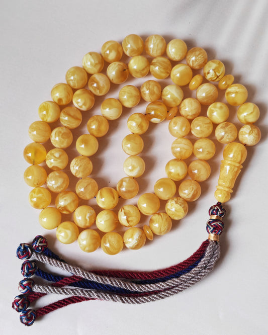 Unique Completed Natural Butterscotch Tiger Amber Rosary 65 Beads 100g