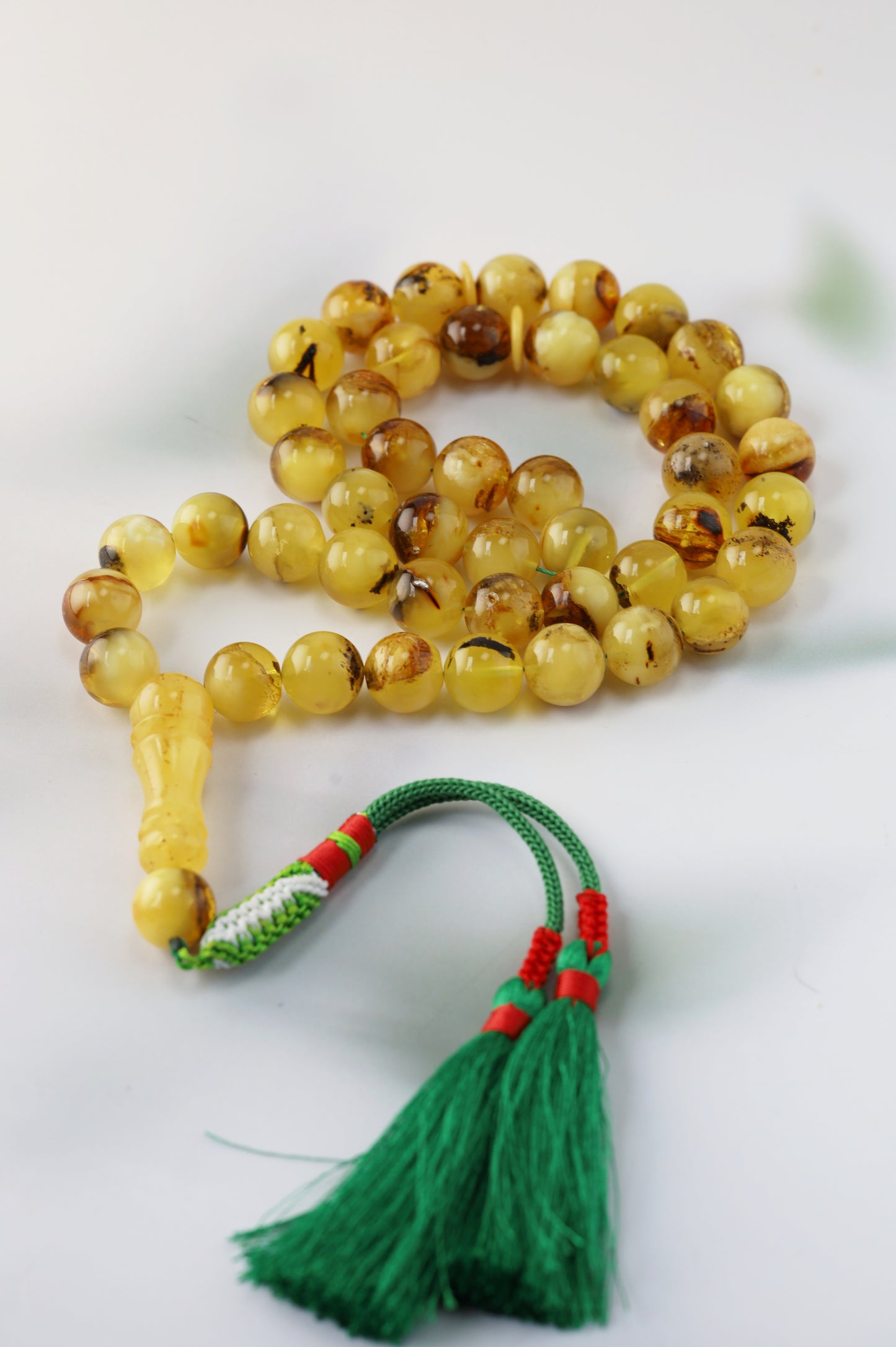 Natural Raw Amber Misbah with Debris – 45 Beads + 1 Spare