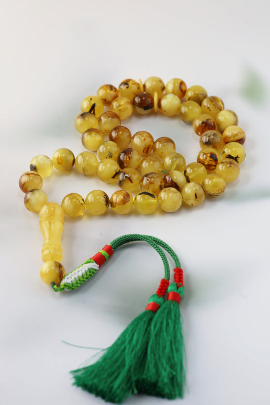 Natural Raw Amber Misbah with Debris – 45 Beads + 1 Spare