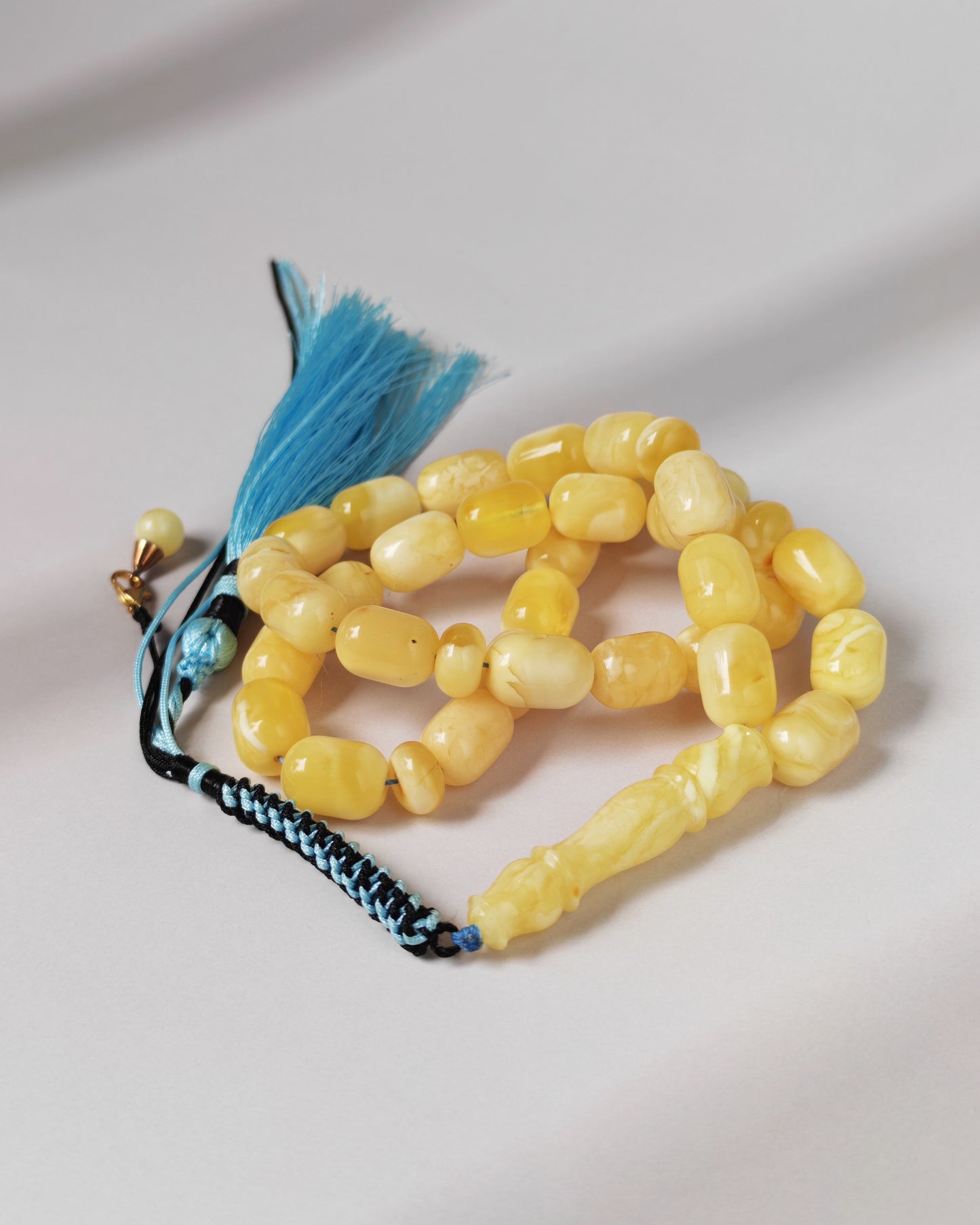 Bright Milk With Honey Inclusions Amber Rosary – 33 Barrel Beads | Unique Long Imam