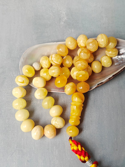 Natural Gradient Butterscotch, Royal White and Tiger Amber Istanbul Shape Misbah 40 Beads