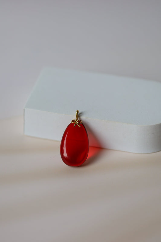 Red Amber Pendant With Gold Hook