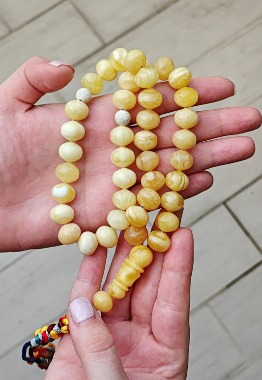 Natural Gradient Butterscotch, Royal White and Tiger Amber Istanbul Shape Misbah 40 Beads
