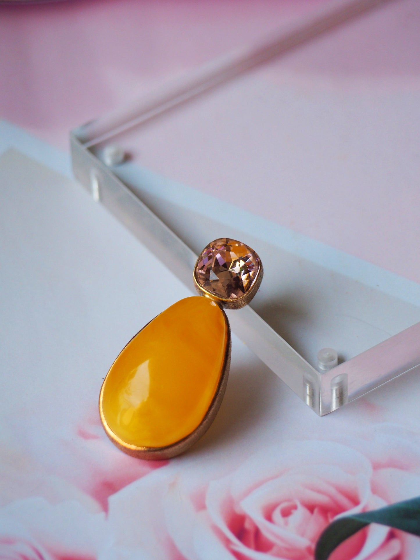 Big Honey Amber Pendant with Swarovski's Crystal