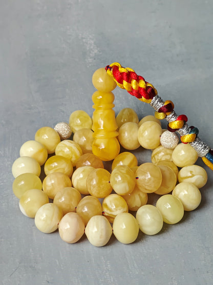 Natural Gradient Butterscotch, Royal White and Tiger Amber Istanbul Shape Misbah 40 Beads