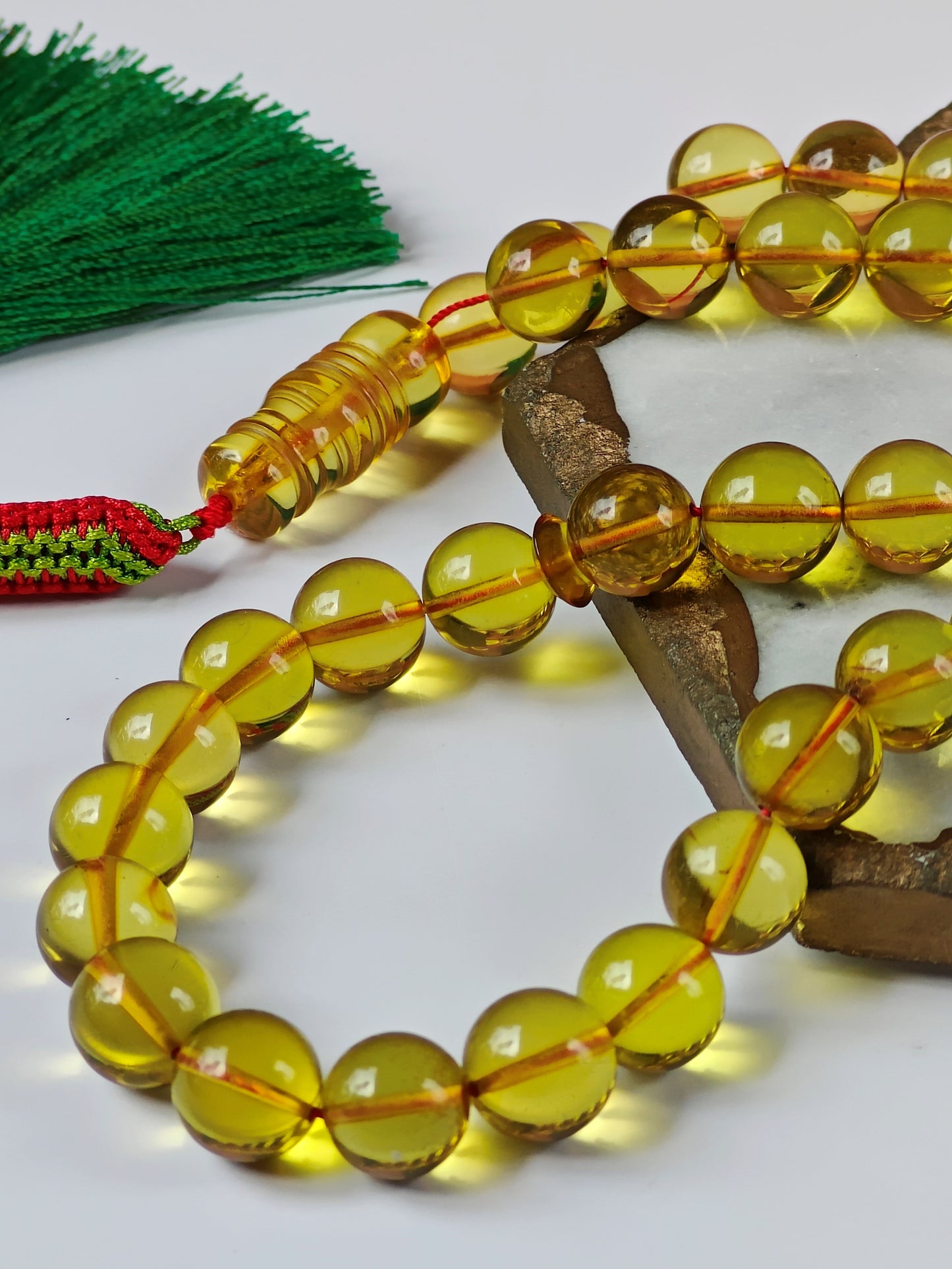 Natural Transparent Green Caribbean Amber Tasbih 45 Beads
