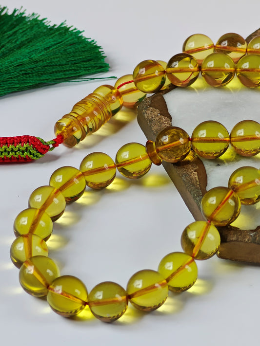 Natural Transparent Green Caribbean Amber Tasbih 45 Beads