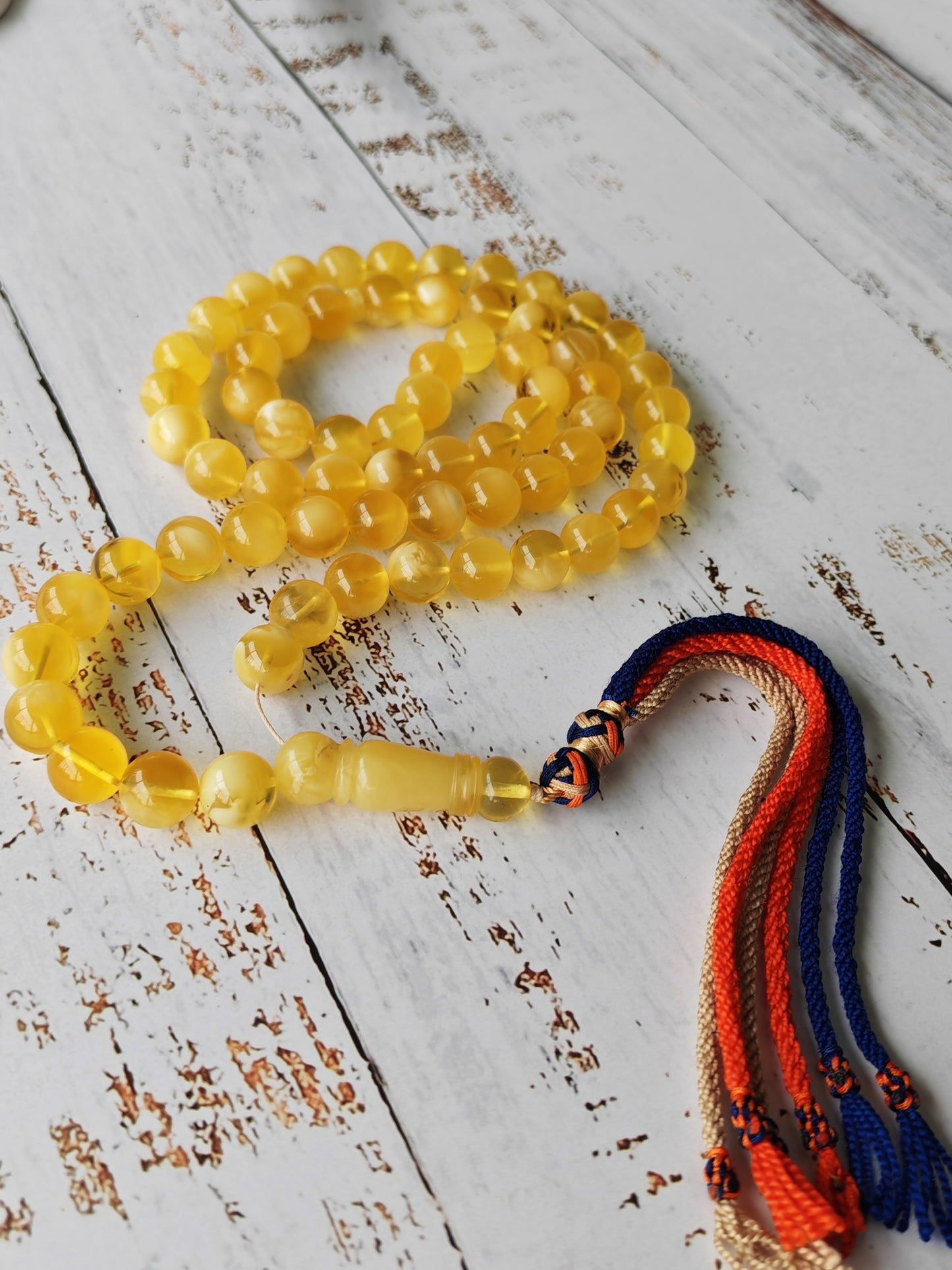 Cloudy Half-Half Baltic Amber Tasbih | 66 Round Beads | 12.5mm