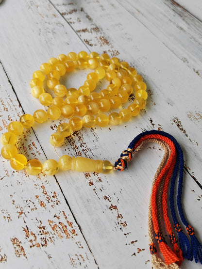 Cloudy Half-Half Baltic Amber Tasbih | 66 Round Beads | 12.5mm