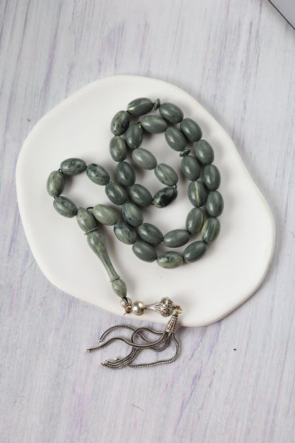 Cloudy Grey "Chernobyl" Bakelite Misbah 33 Beads