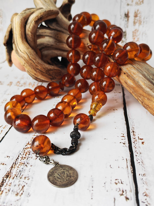 Antique Melted Baltic Amber Rosary | Kaliningrad Origin | Jumbo Size | 47 Beads