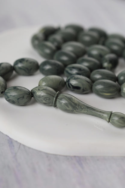 Cloudy Grey "Chernobyl" Bakelite Misbah 33 Beads