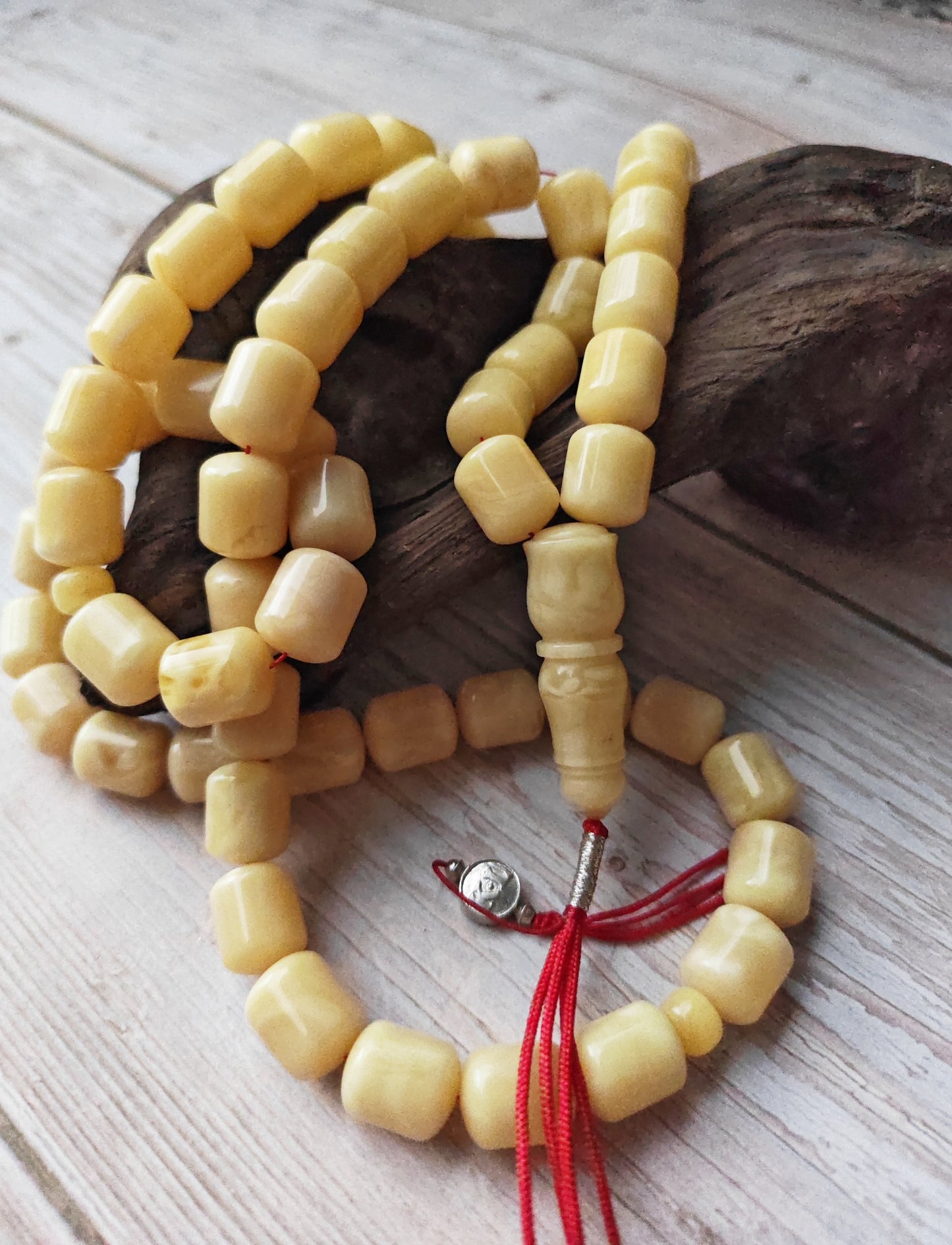 Royal White Baltic Amber Rosary | 59 Barrel Beads, 87g Collectible Piece