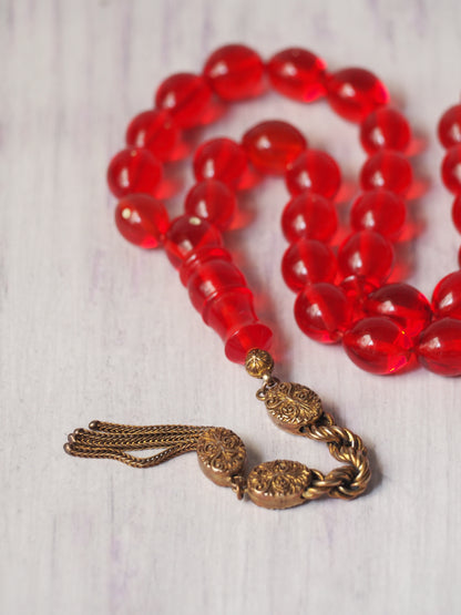 Red Olive Shaped Bakelite Rosary 33 Beads