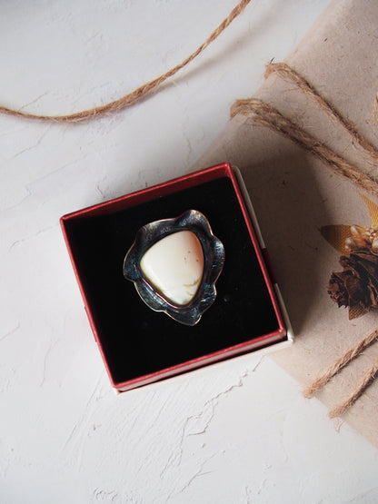 Pure Royal White Amber Ring with Oxidized Silver 925 with Blue Hue