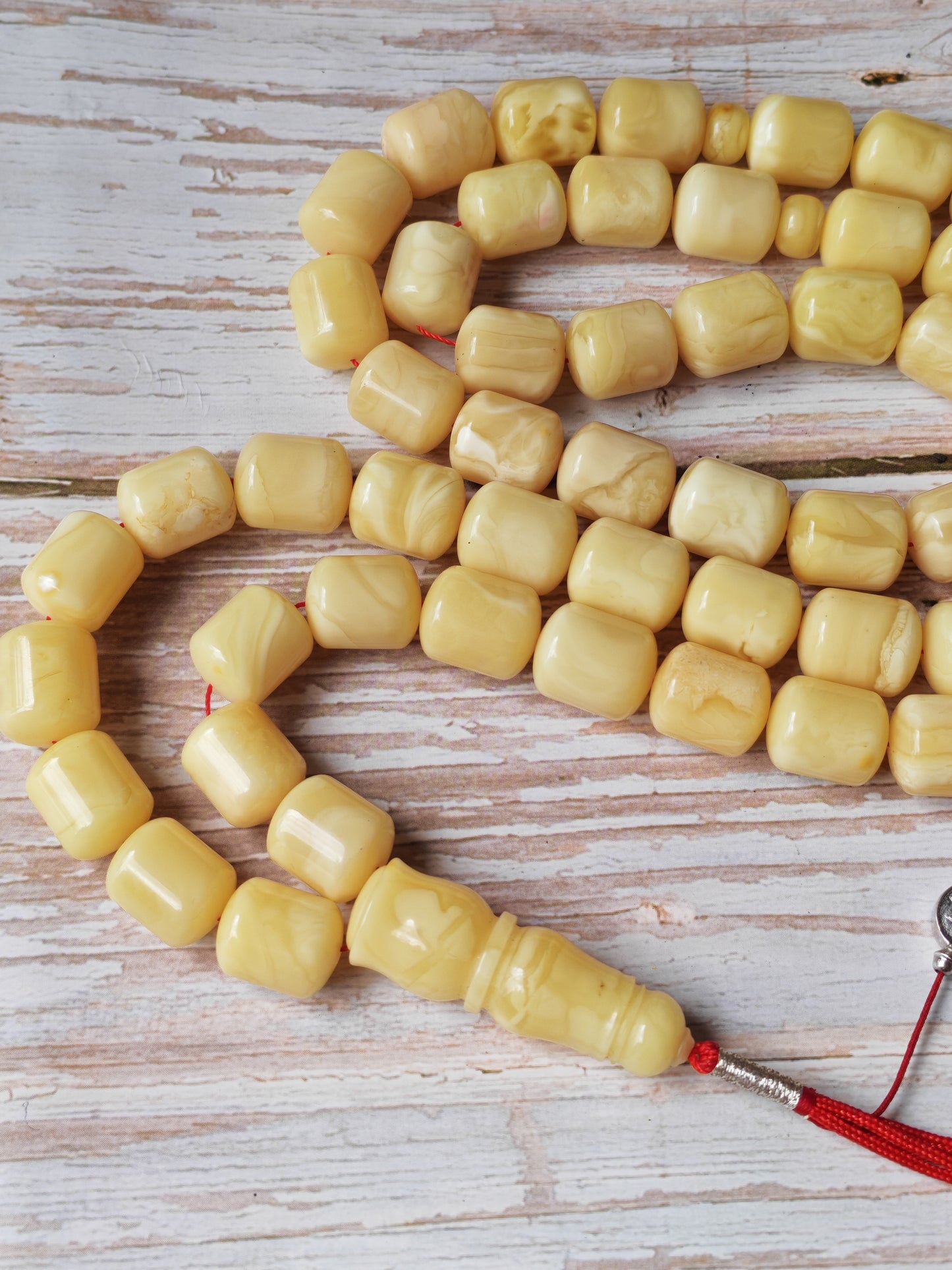 Royal White Baltic Amber Rosary | 59 Barrel Beads, 87g Collectible Piece