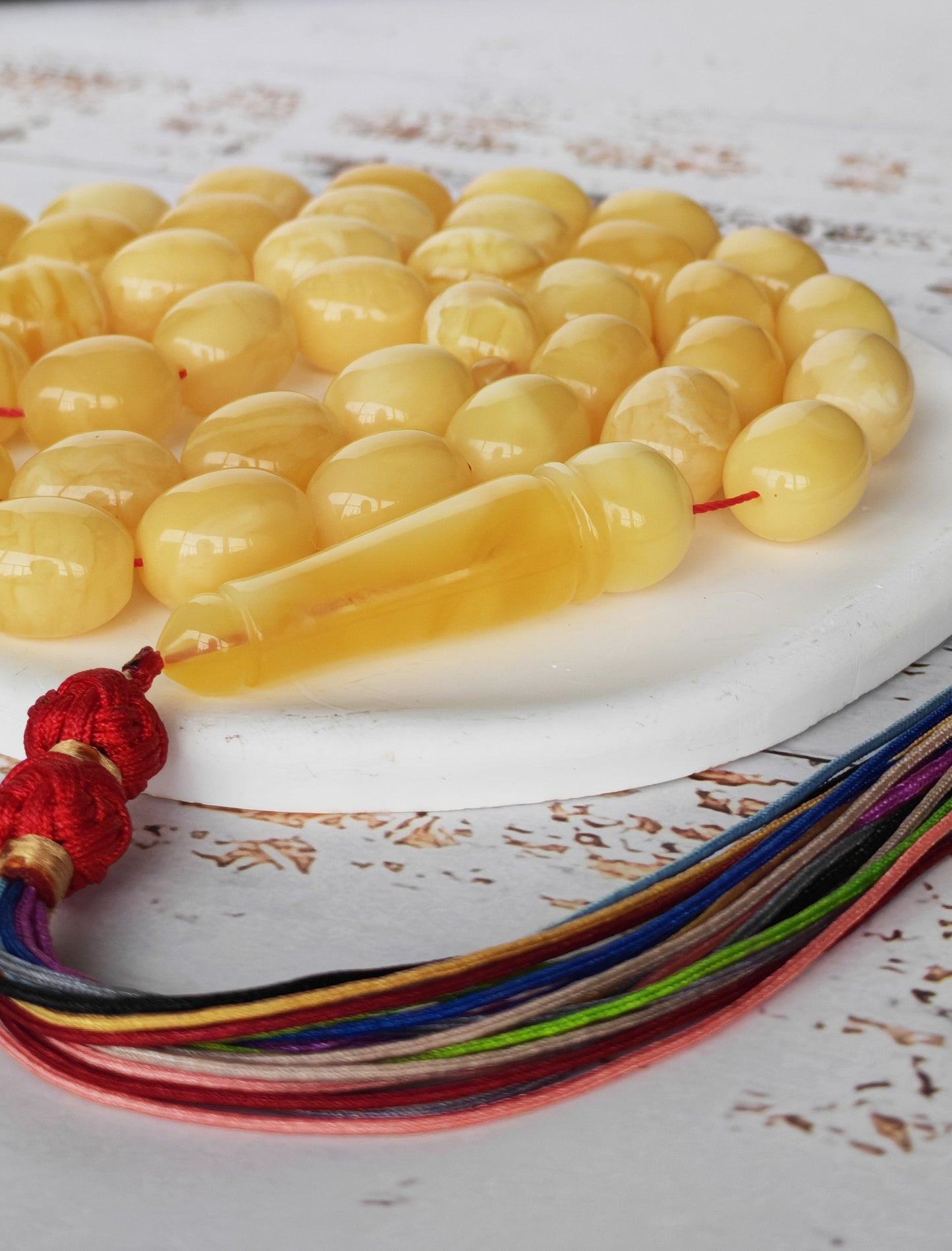 Natural Amber Misbah | Pigeon Egg Shape | 45 Beads | Half Half Imam