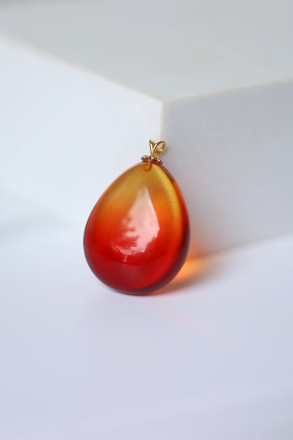 Gradient/ Ombre Red Amber Pendant with Golden Hook