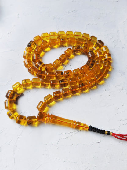 Kaliningrad Amber Rosary – 66 Barrel Beads | Citron Tones with Insect Inclusions
