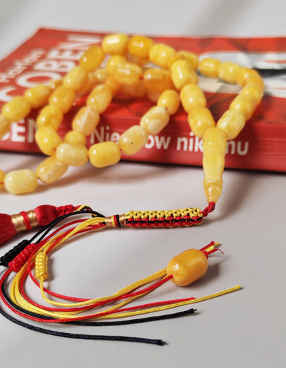 Mature Butterscotch Amber Rosary – 49 Barrel Beads | Deep Honey Accents