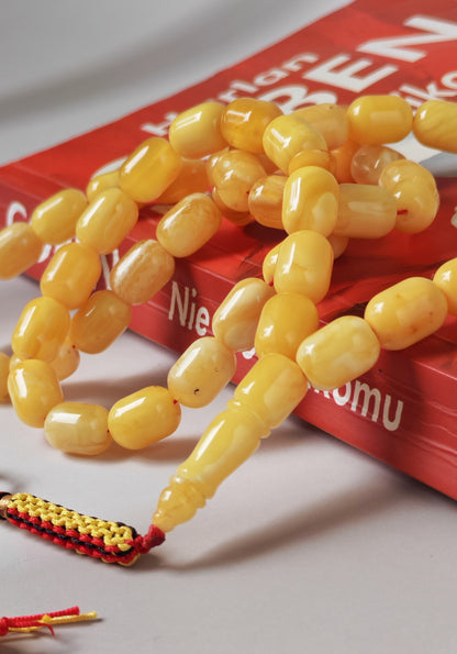 Mature Butterscotch Amber Rosary – 49 Barrel Beads | Deep Honey Accents