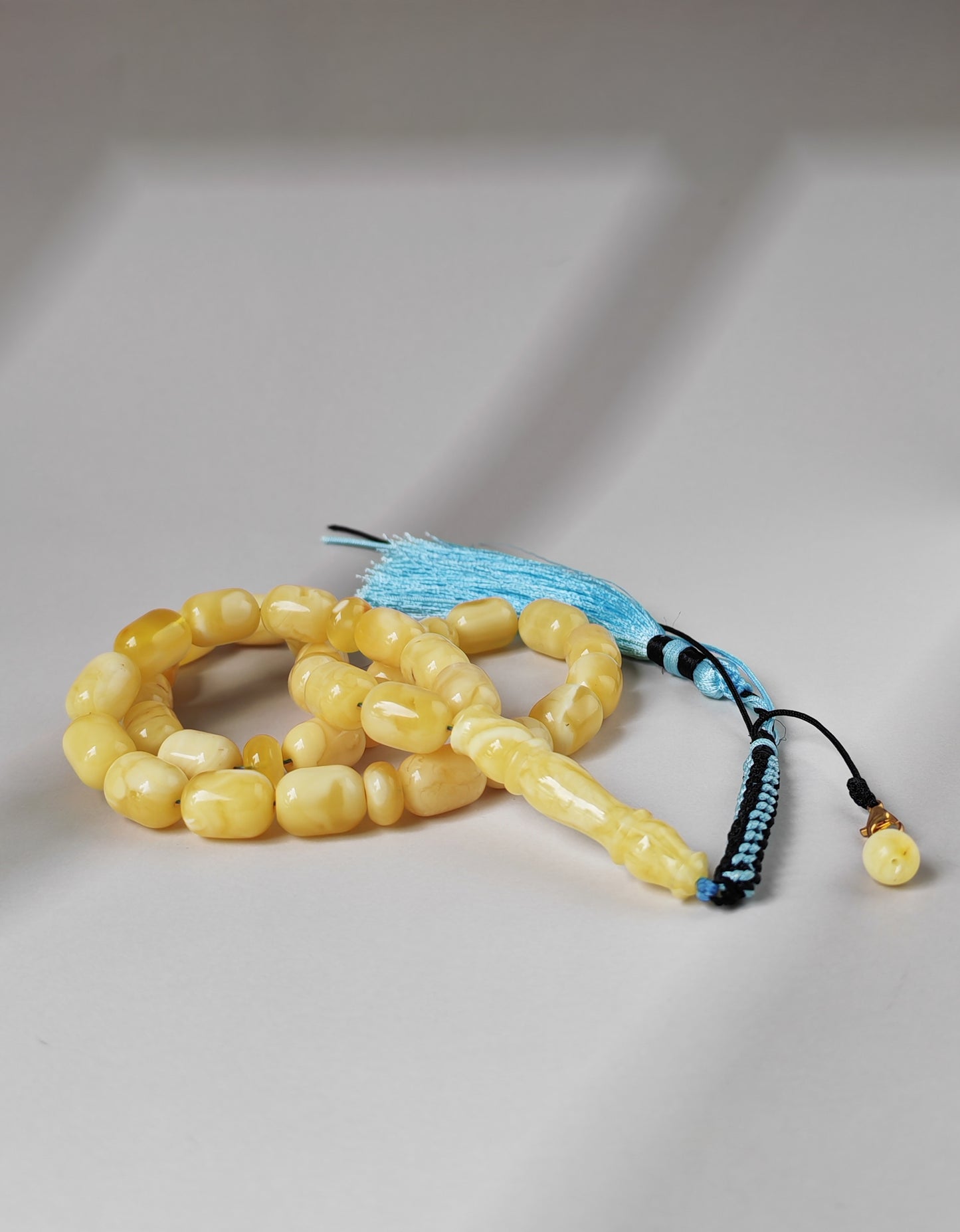 Bright Milk With Honey Inclusions Amber Rosary – 33 Barrel Beads | Unique Long Imam