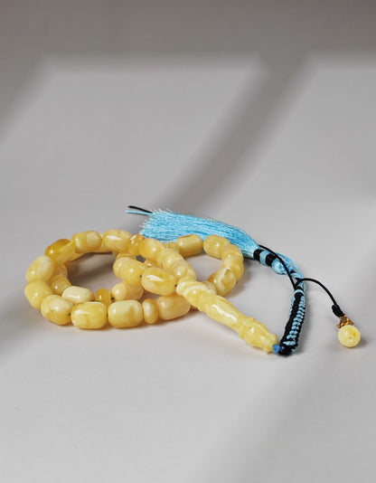 Bright Milk With Honey Inclusions Amber Rosary – 33 Barrel Beads | Unique Long Imam
