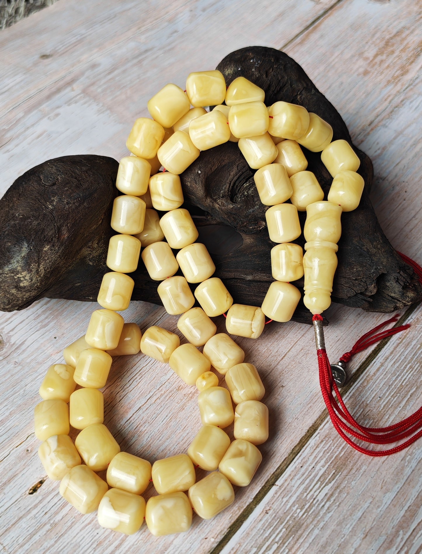 Royal White Baltic Amber Rosary | 59 Barrel Beads, 87g Collectible Piece