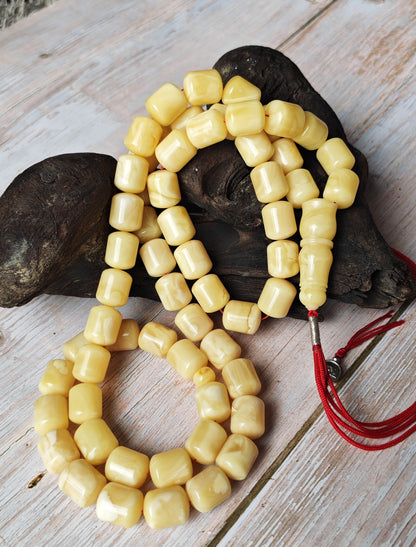 Royal White Baltic Amber Rosary | 59 Barrel Beads, 87g Collectible Piece