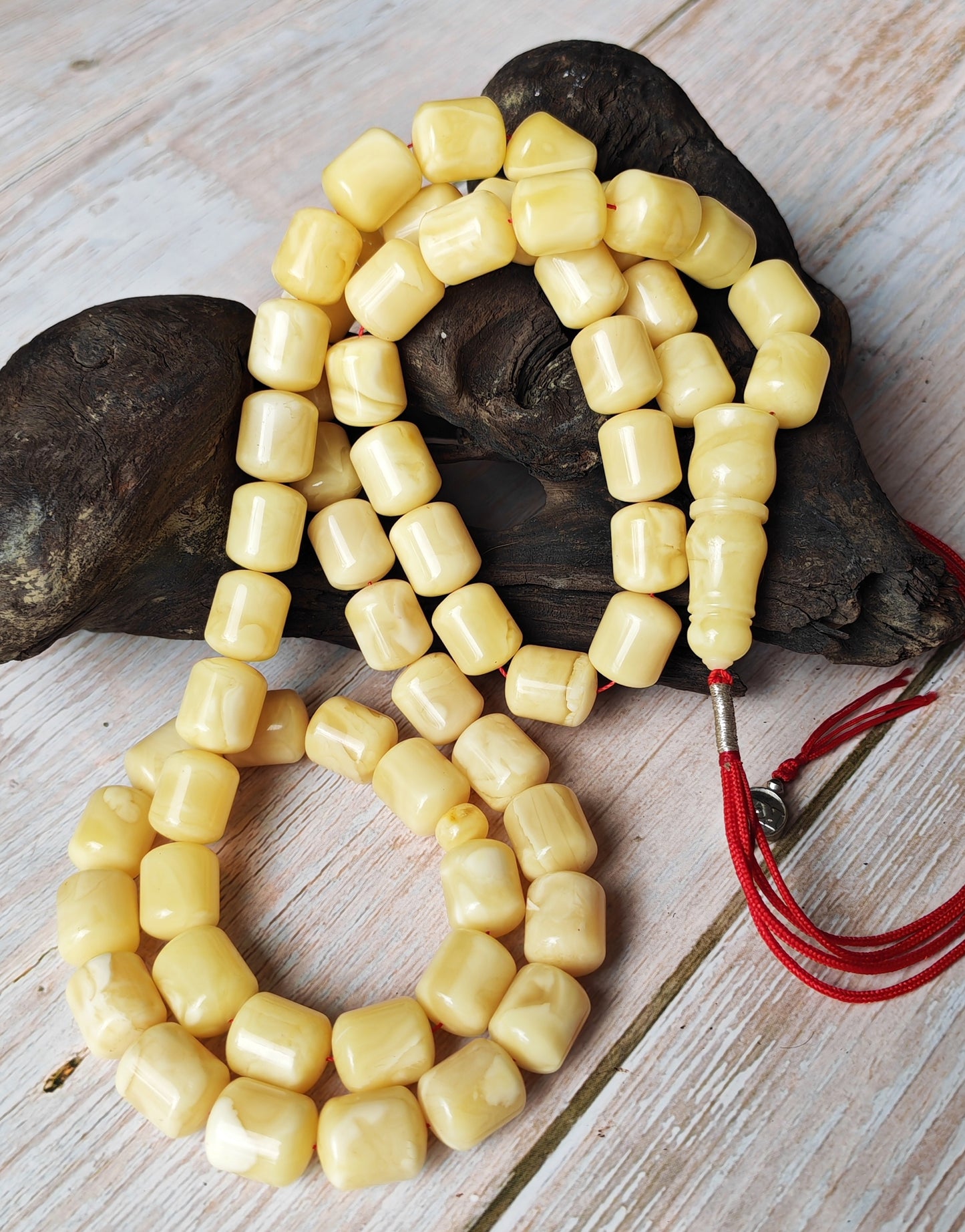 Royal White Baltic Amber Rosary | 59 Barrel Beads, 87g Collectible Piece