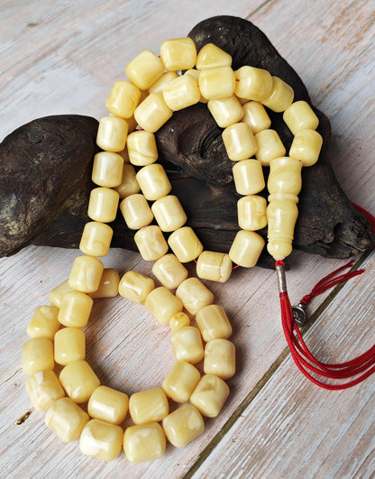 Royal White Baltic Amber Rosary | 59 Barrel Beads, 87g Collectible Piece