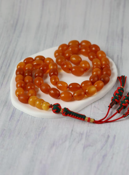 Rare Natural Old German Amber Misbah - 51 Olive Shape Beads