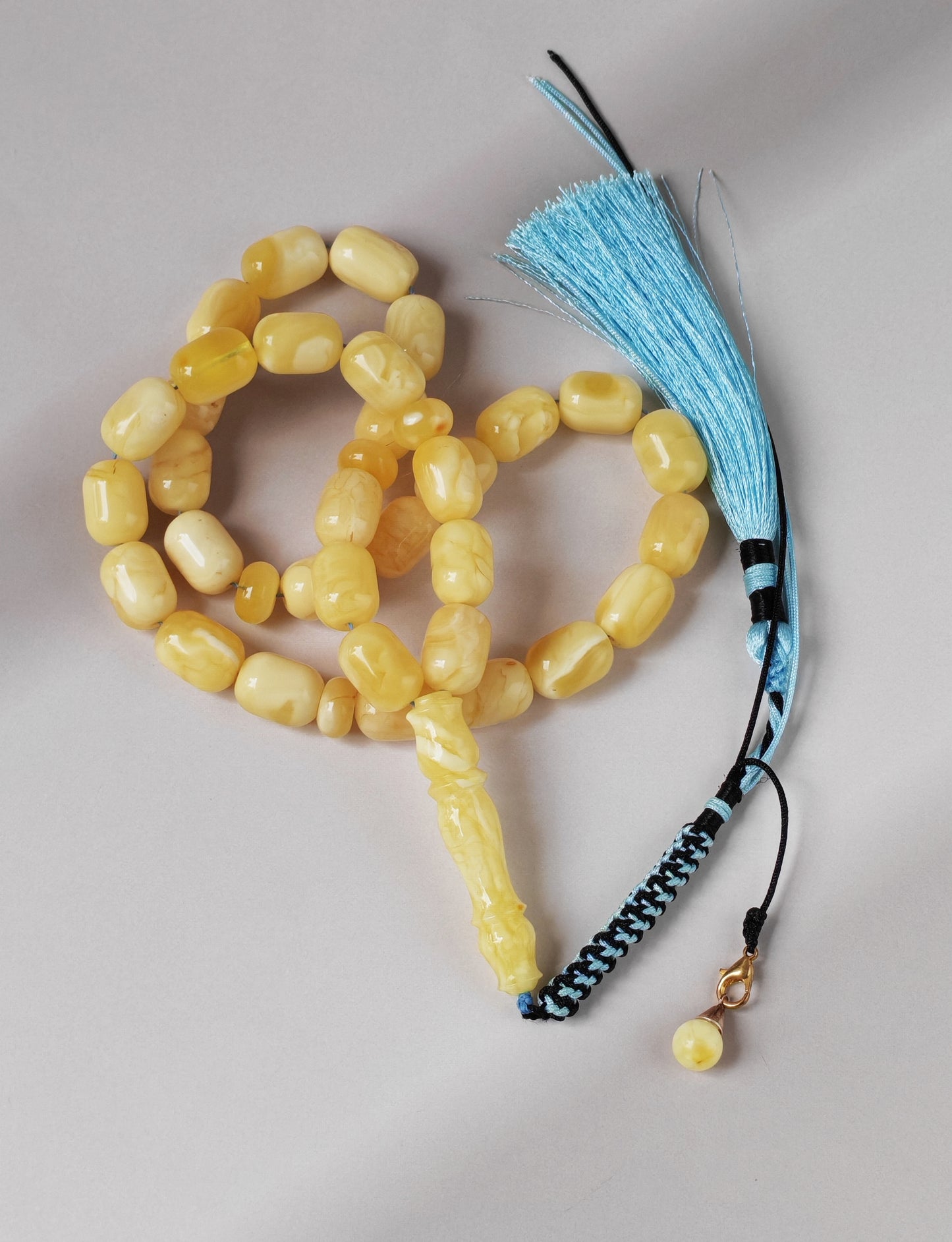 Bright Milk With Honey Inclusions Amber Rosary – 33 Barrel Beads | Unique Long Imam