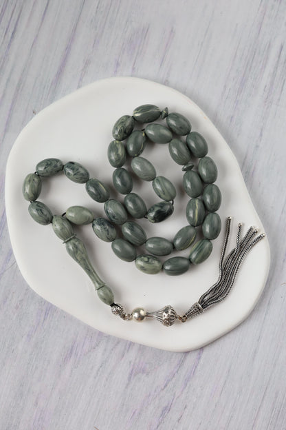 Cloudy Grey "Chernobyl" Bakelite Misbah 33 Beads