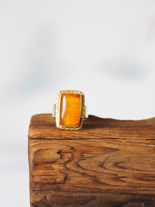 Rectangular Light Cognac Amber Ring