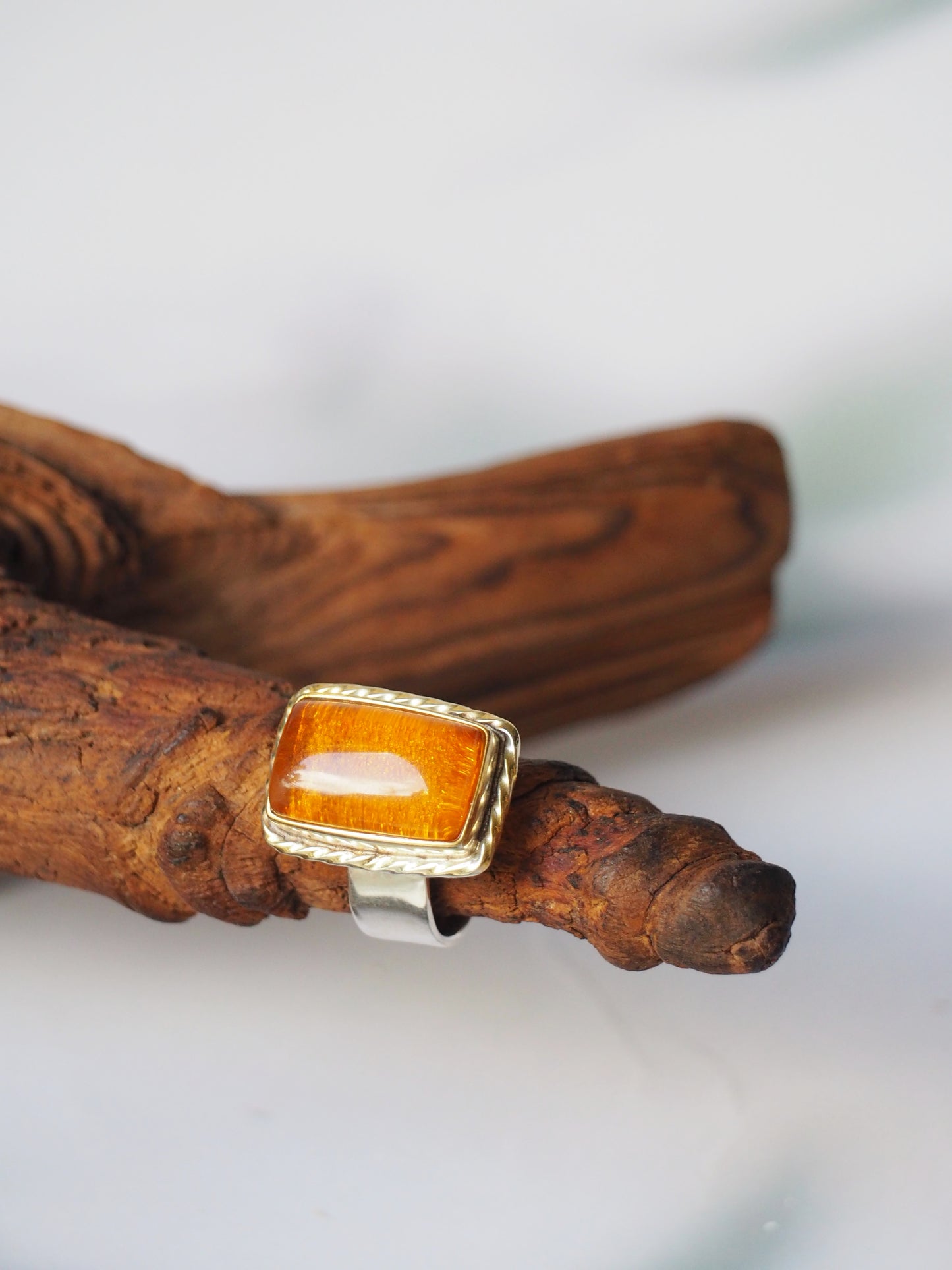 Rectangular Light Cognac Amber Ring