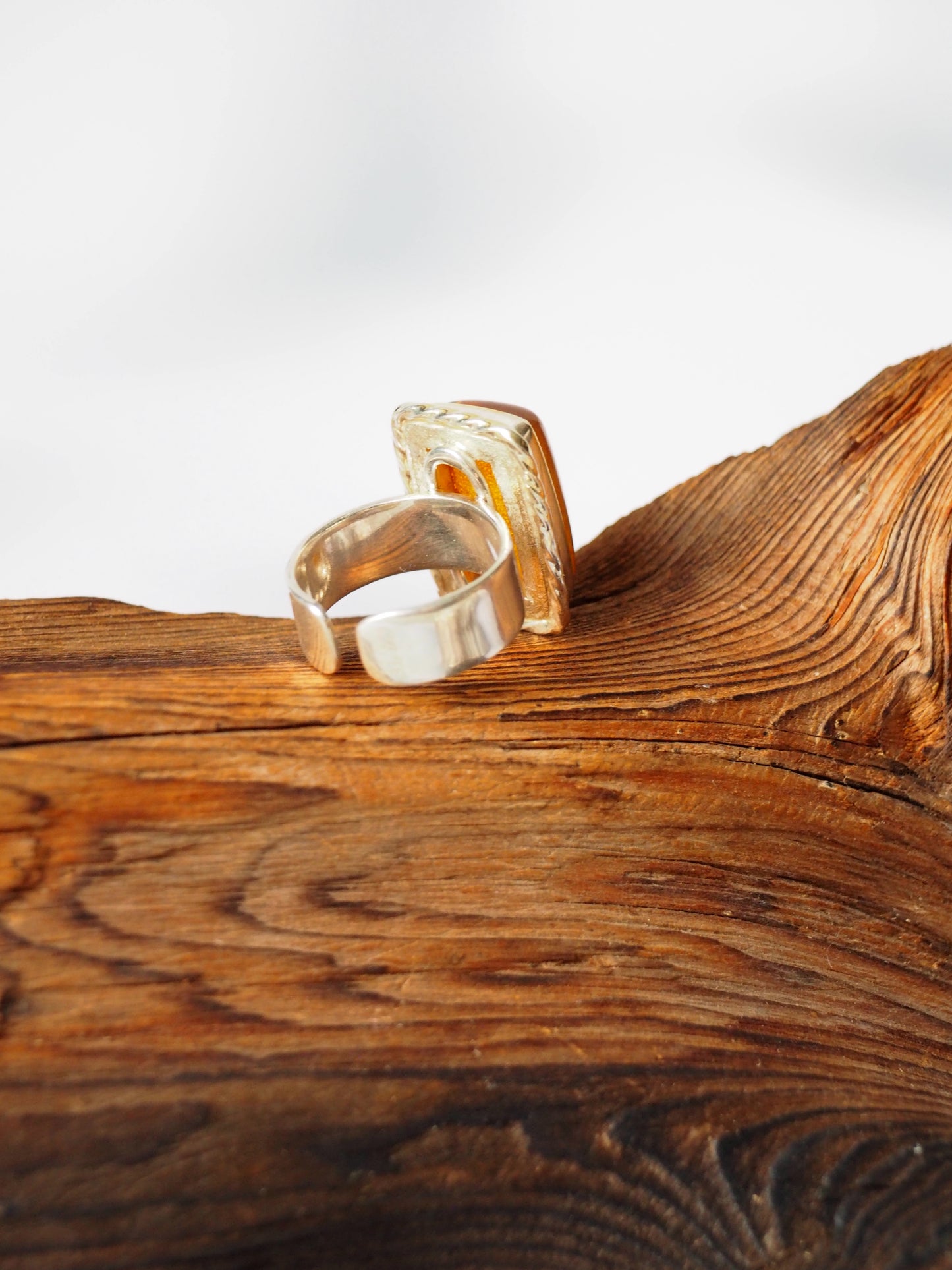 Rectangular Light Cognac Amber Ring